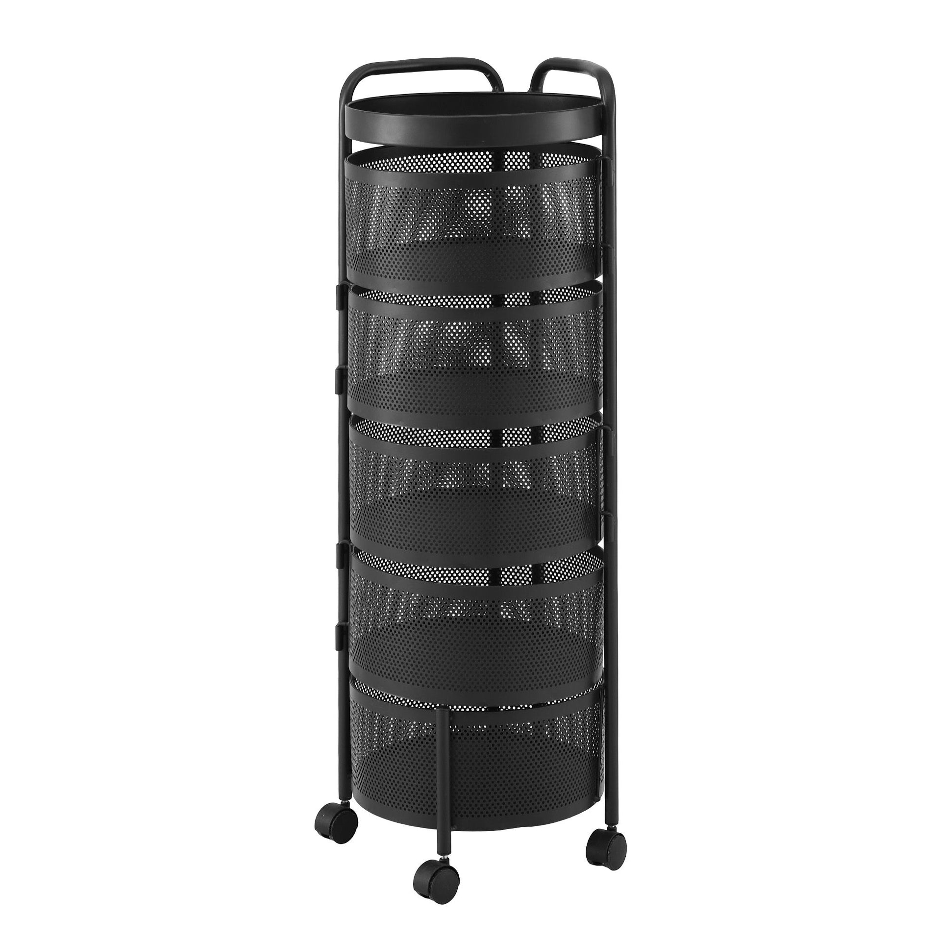 Artiss Storage Trolley Kitchen Cart 5 Tiers Storage Rack Round Basket Black Awezingly