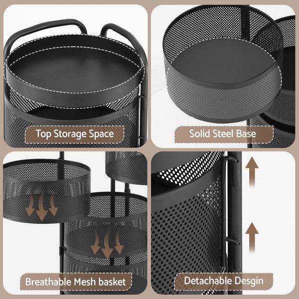 Artiss Storage Trolley Kitchen Cart 5 Tiers Storage Rack Round Basket Black Awezingly