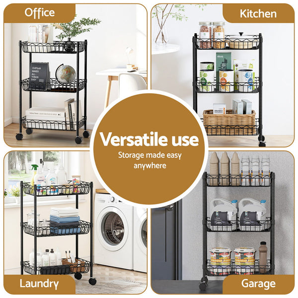 Artiss 3-Tier Shelving Unit Adjustable Garage Storage Kitchen Rack With Wheels Awezingly