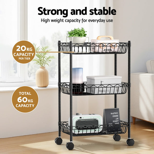 Artiss 3-Tier Shelving Unit Adjustable Garage Storage Kitchen Rack With Wheels Awezingly