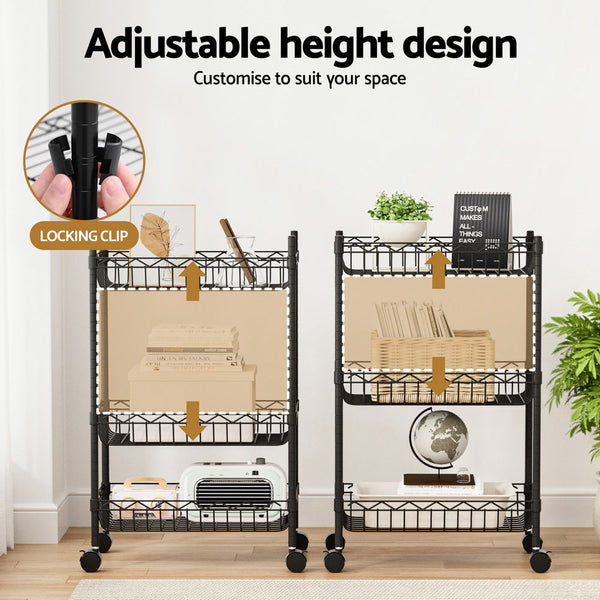 Artiss 3-Tier Shelving Unit Adjustable Garage Storage Kitchen Rack With Wheels Awezingly