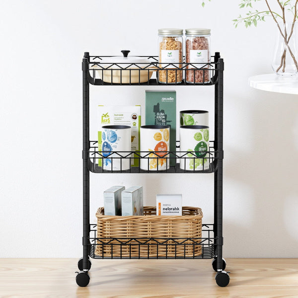 Artiss 3-Tier Shelving Unit Adjustable Garage Storage Kitchen Rack With Wheels Awezingly