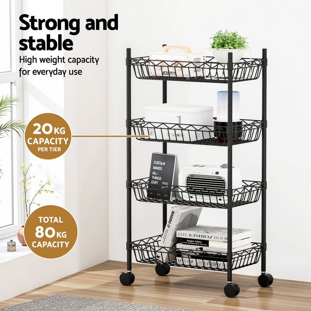 Artiss 4-Tier Shelving Unit Adjustable Garage Storage Kitchen Rack With Wheels Awezingly