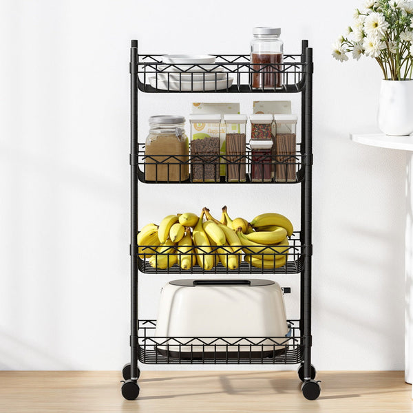 Artiss 4-Tier Shelving Unit Adjustable Garage Storage Kitchen Rack With Wheels Awezingly