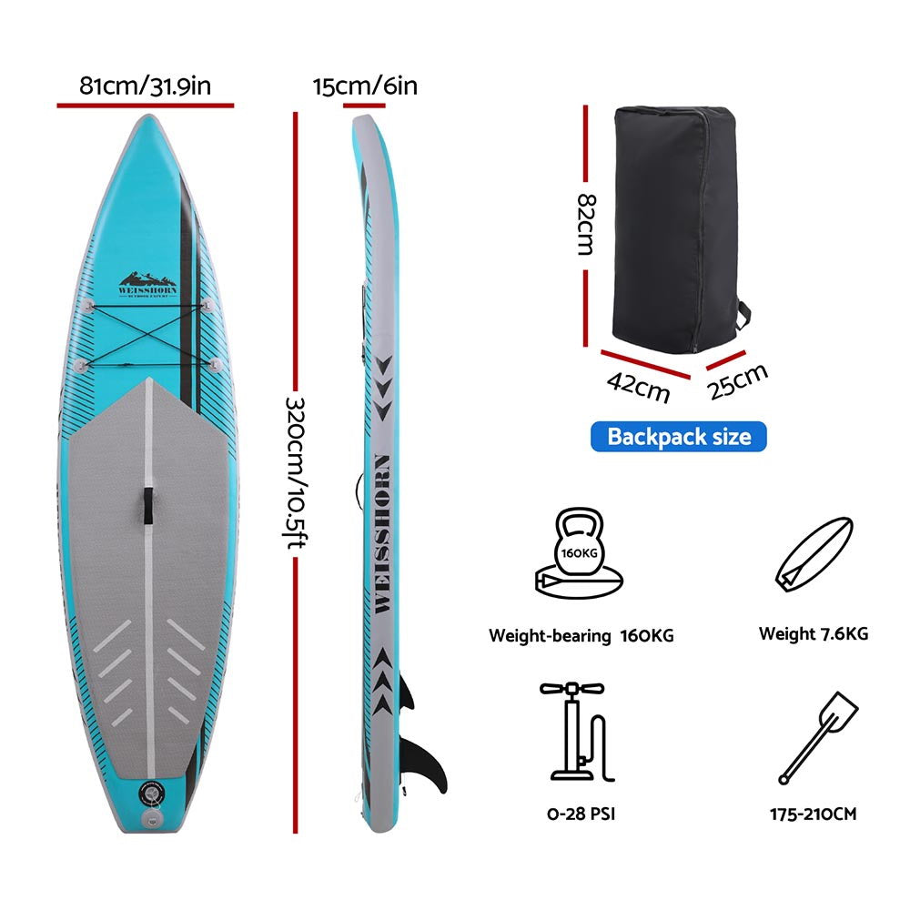 Weisshorn Stand Up Paddle Board 10.5ft Inflatable SUP Surfboard Paddleboard Kayak Surf Green Weisshorn