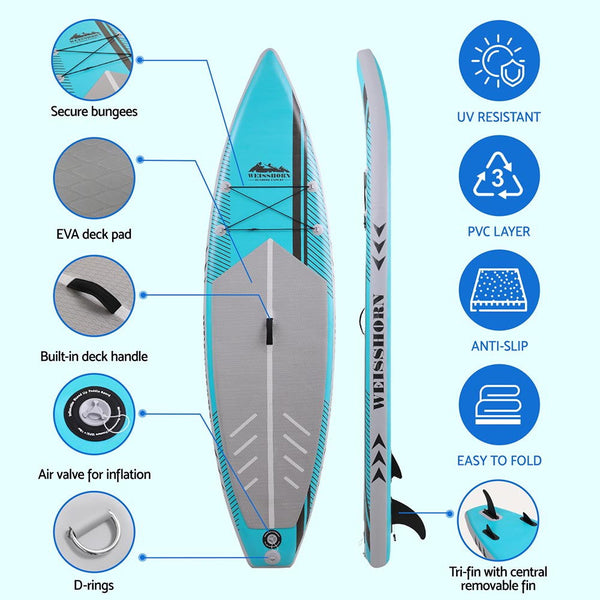 Weisshorn Stand Up Paddle Board 10.5ft Inflatable SUP Surfboard Paddleboard Kayak Surf Green Weisshorn