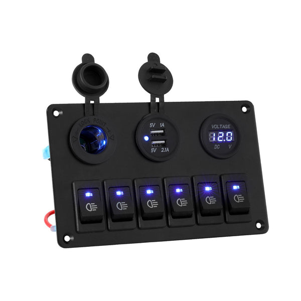 Giantz 6 Gang 12V Switch Panel For Car Boat Marine USB ON-OFF LED Rocker Toggle Giantz