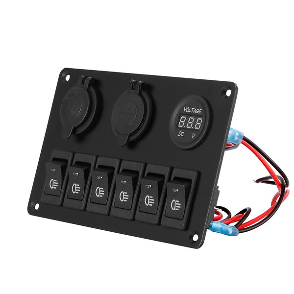 Giantz 6 Gang 12V Switch Panel For Car Boat Marine USB ON-OFF LED Rocker Toggle Giantz