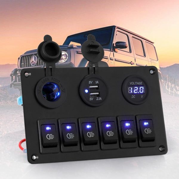 Giantz 6 Gang 12V Switch Panel For Car Boat Marine USB ON-OFF LED Rocker Toggle Giantz