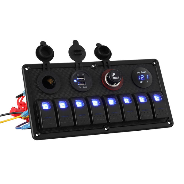 Giantz 8 Gang 12V Switch Panel For Car Boat Marine USB ON-OFF LED Rocker Toggle Giantz