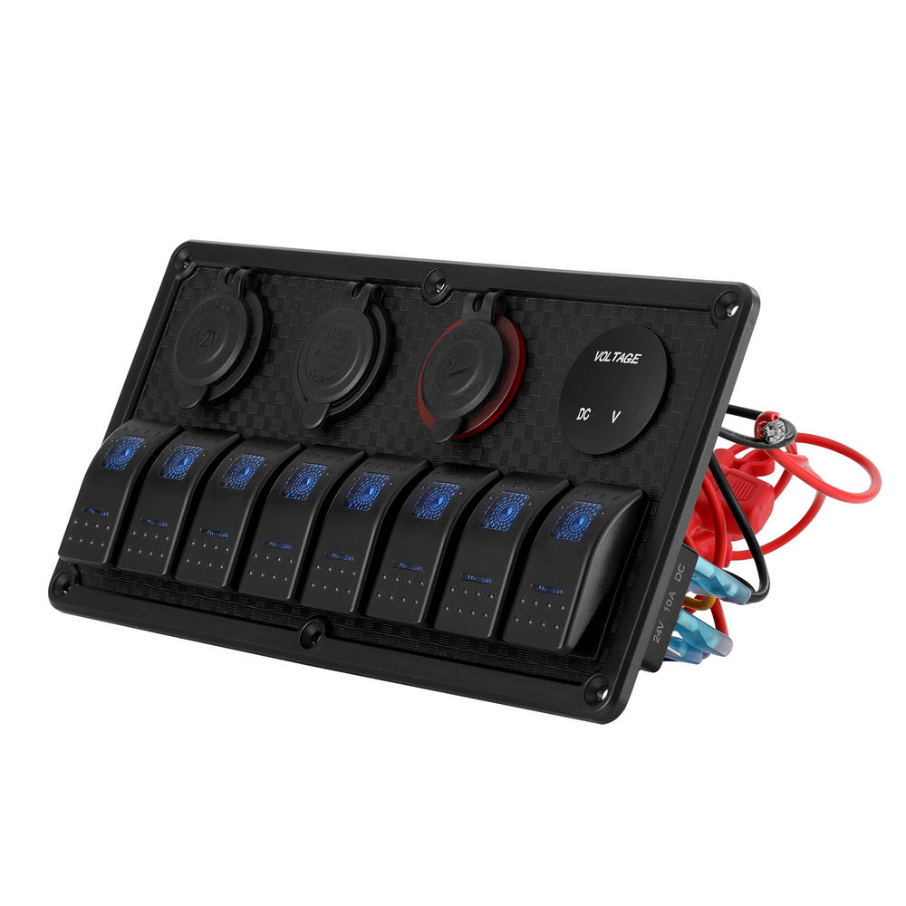 Giantz 8 Gang 12V Switch Panel For Car Boat Marine USB ON-OFF LED Rocker Toggle Giantz