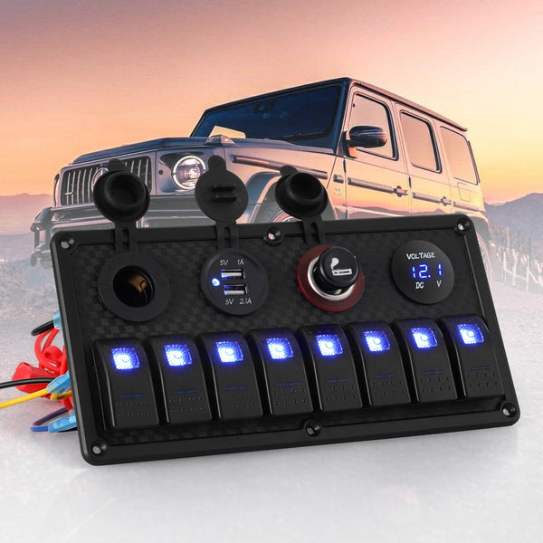 Giantz 8 Gang 12V Switch Panel For Car Boat Marine USB ON-OFF LED Rocker Toggle Giantz
