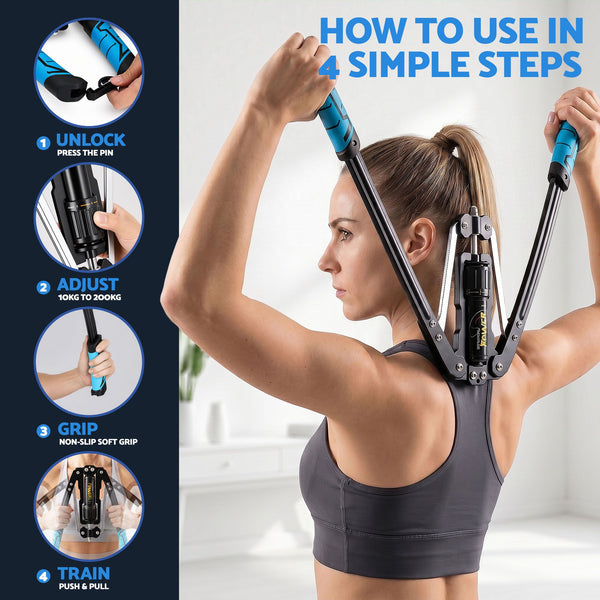 Everfit Twister Arm Exerciser Chest Trainer 10-200kg Adjustable Hydraulic Power Awezingly