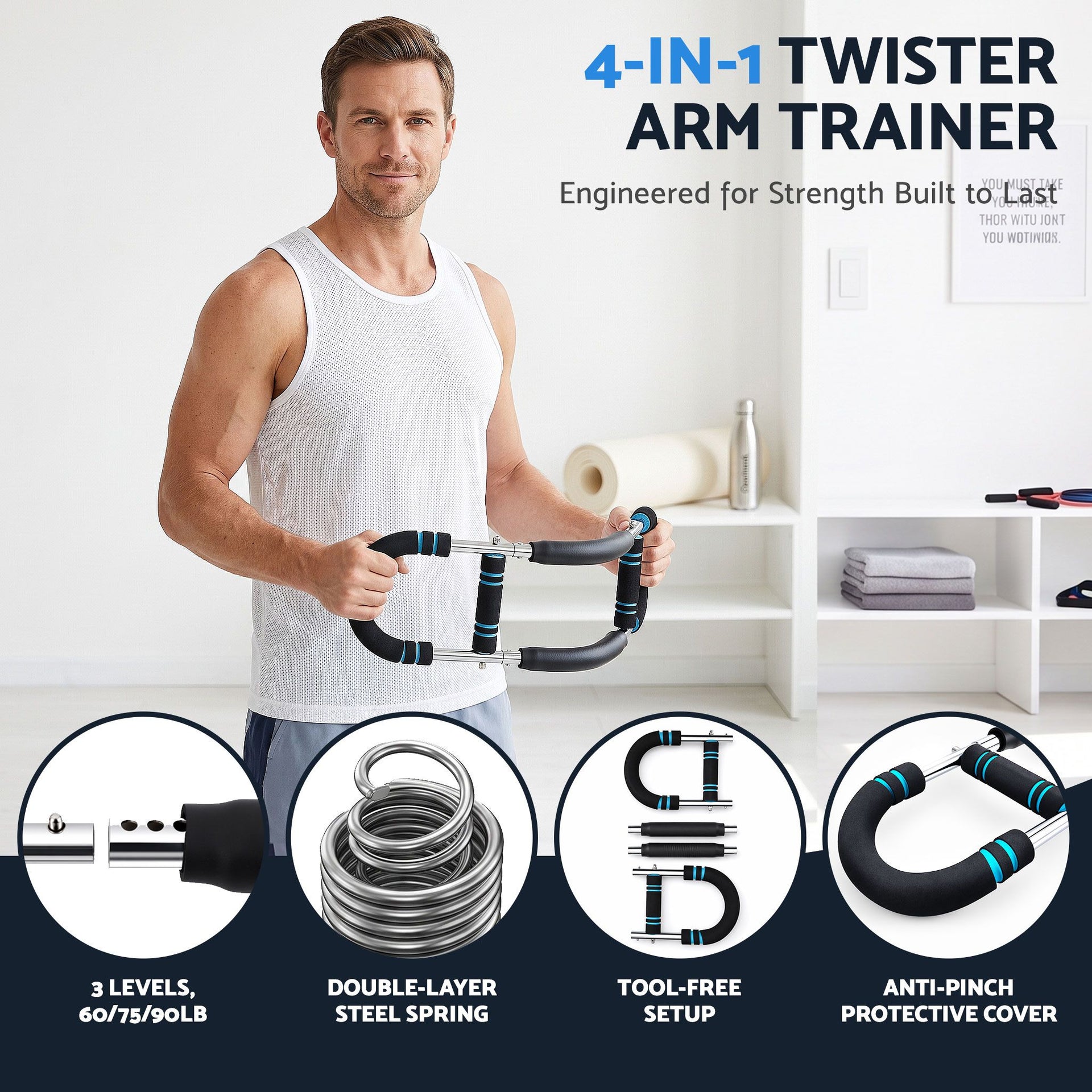 Everfit Twister Arm Exerciser 60-90lb Adjustable Chest Workout Equipment Home Gym Fitness Awezingly