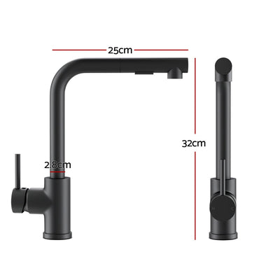 Cefito Kitchen Mixer Tap Pull Out Rectangle 2 Mode Sink Basin Faucet Swivel WELS Black