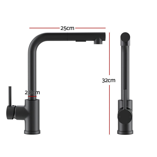 Cefito Kitchen Mixer Tap Pull Out Rectangle 2 Mode Sink Basin Faucet Swivel WELS Black Awezingly