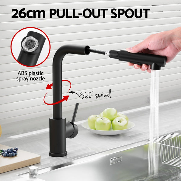 Cefito Kitchen Mixer Tap Pull Out Rectangle 2 Mode Sink Basin Faucet Swivel WELS Black Awezingly