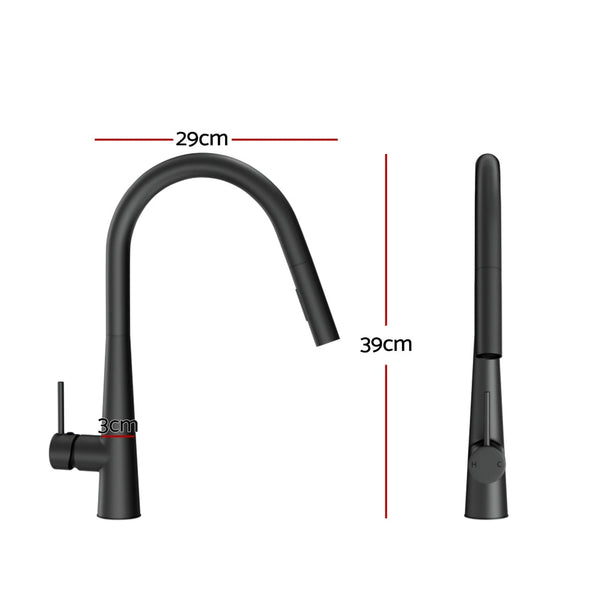 Cefito Kitchen Mixer Tap Pull Out Round 2 Mode Sink Basin Faucet Swivel WELS Black Awezingly