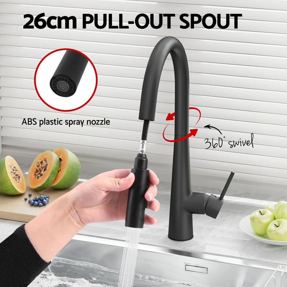 Cefito Kitchen Mixer Tap Pull Out Round 2 Mode Sink Basin Faucet Swivel WELS Black Awezingly