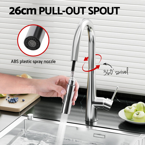 Cefito Kitchen Mixer Tap Pull Out Round 2 Mode Sink Basin Faucet Swivel WELS Chrome Awezingly