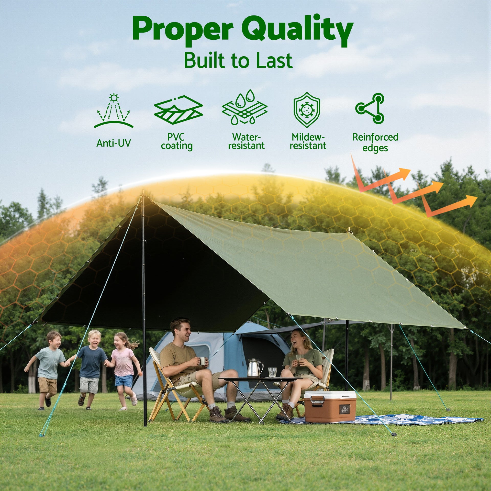 Instahut 2x3m Tarp Tarpaulin 600GSM Camping Canvas Heavy Duty Water Resistant Awezingly