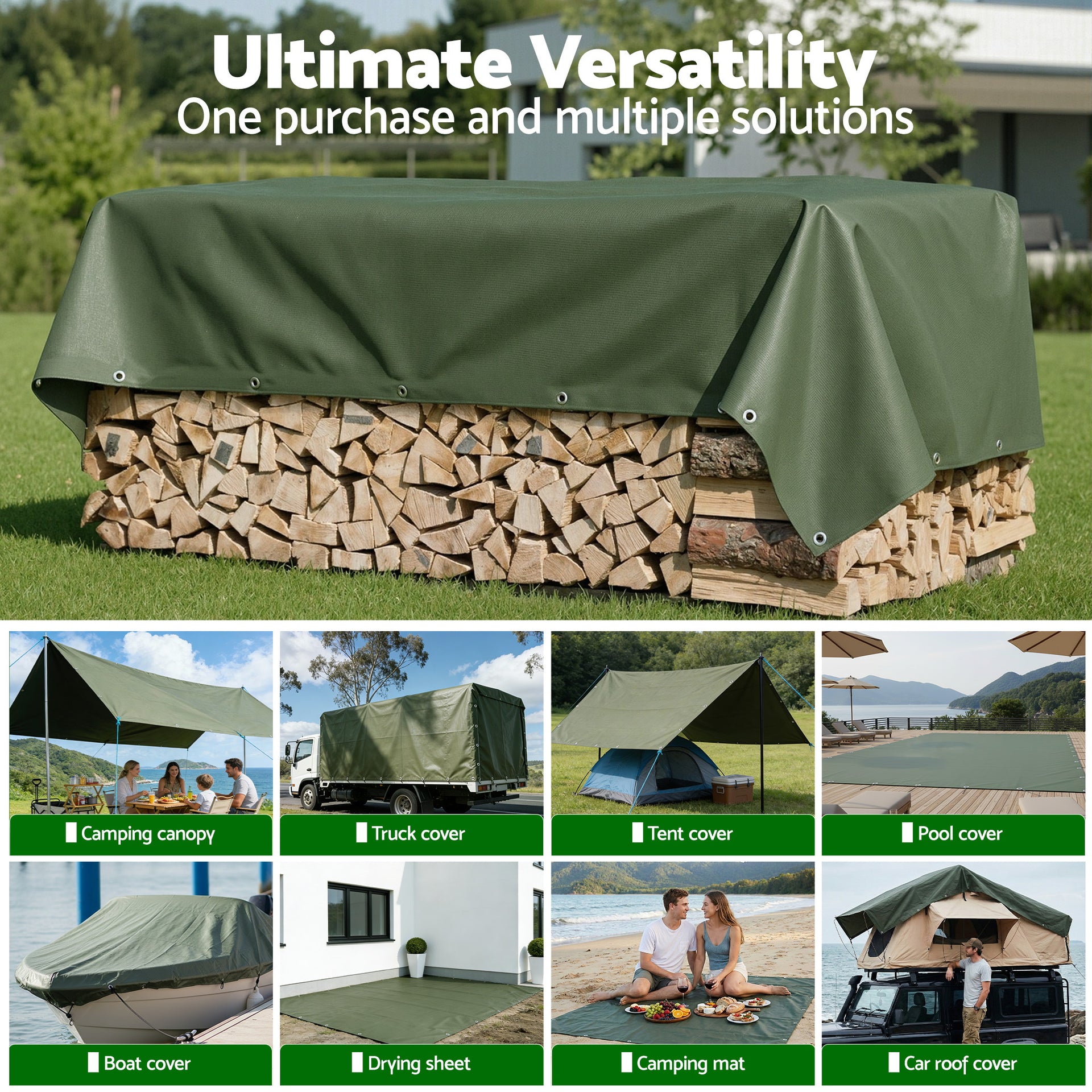 Instahut 2x3m Tarp Tarpaulin 600GSM Camping Canvas Heavy Duty Water Resistant Awezingly