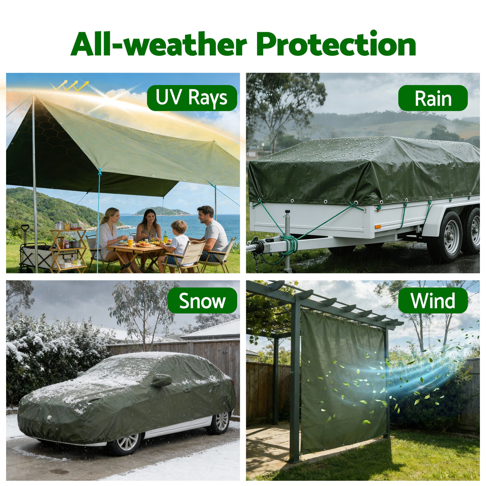Instahut 4x6m Tarp Tarpaulin 600GSM Camping Canvas Heavy Duty Water Resistant Awezingly