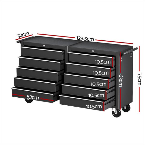 Giantz Tool Chest Trolley 10 Drawers Toolbox Storage Black Awezingly