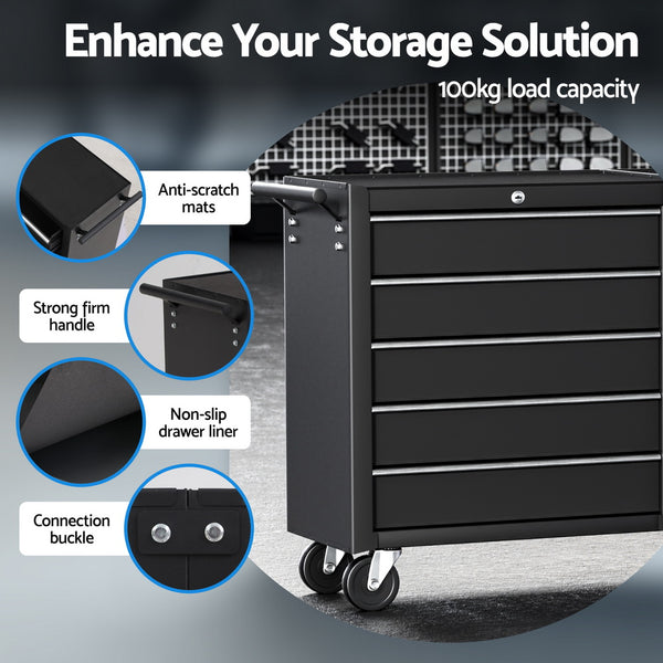 Giantz Tool Chest Trolley 10 Drawers Toolbox Storage Black Awezingly
