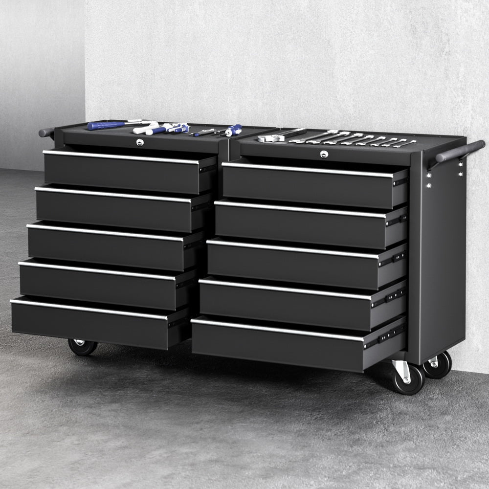 Giantz Tool Chest Trolley 10 Drawers Toolbox Storage Black Awezingly
