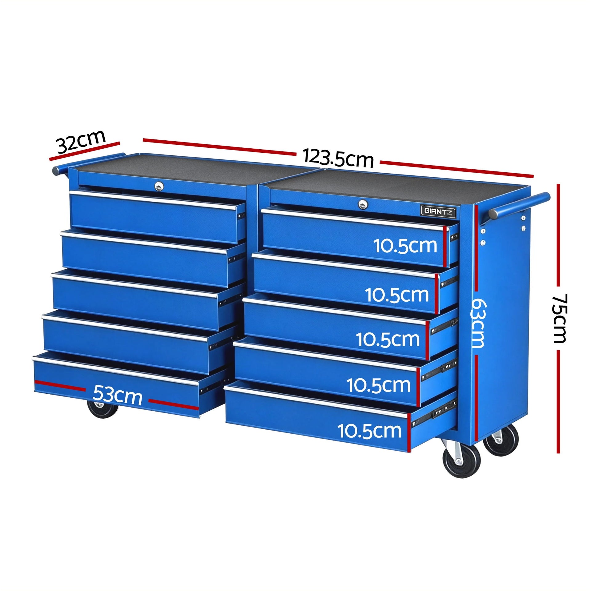 Giantz Tool Chest Trolley 10 Drawers Toolbox Storage Blue Awezingly