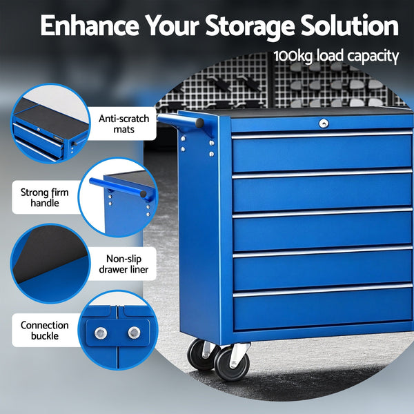 Giantz Tool Chest Trolley 10 Drawers Toolbox Storage Blue Awezingly