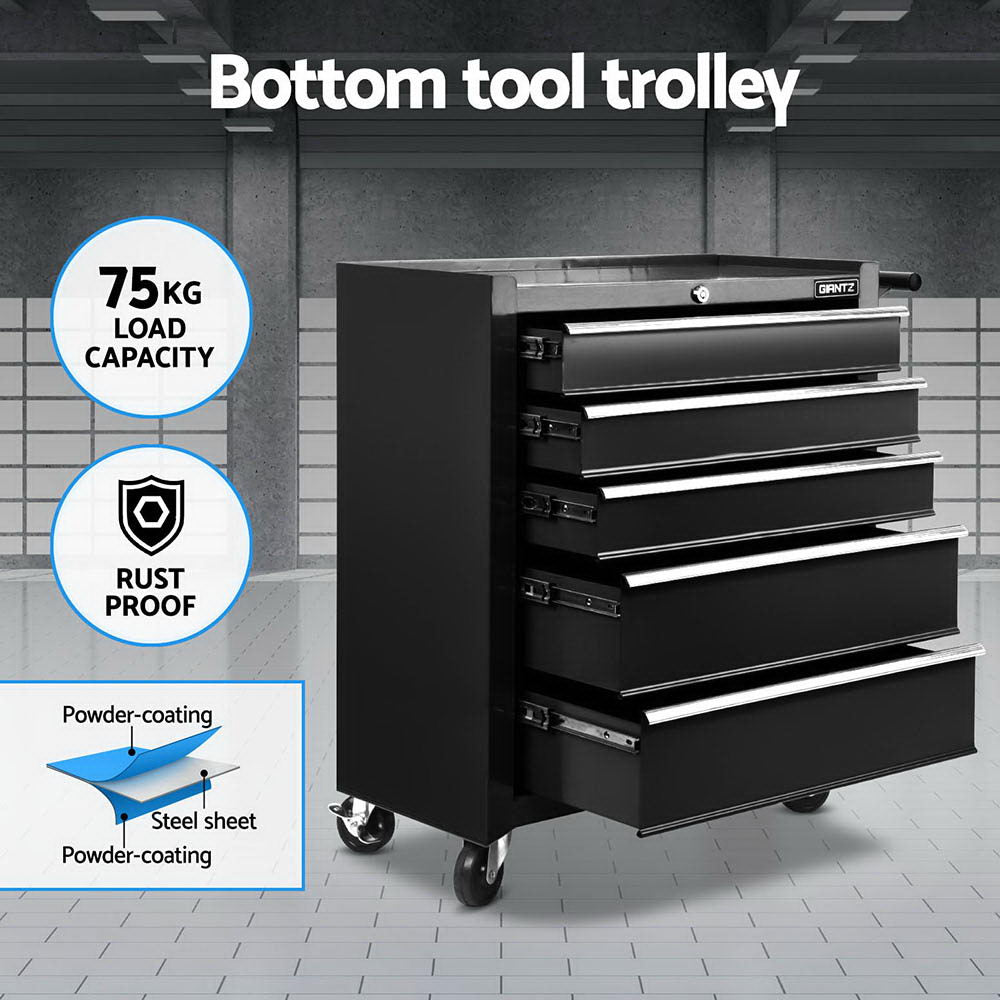 Giantz 15 Drawers Tool Chest Trolley Toolbox 2-in-1 Storage Black Awezingly