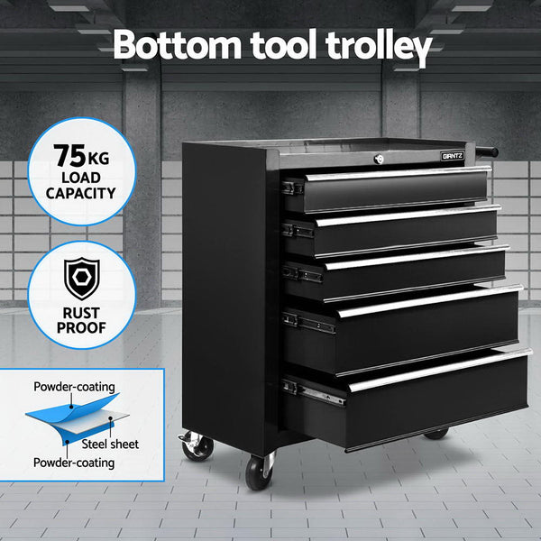 Giantz 15 Drawers Tool Chest Trolley Toolbox 2-in-1 Storage Black Awezingly