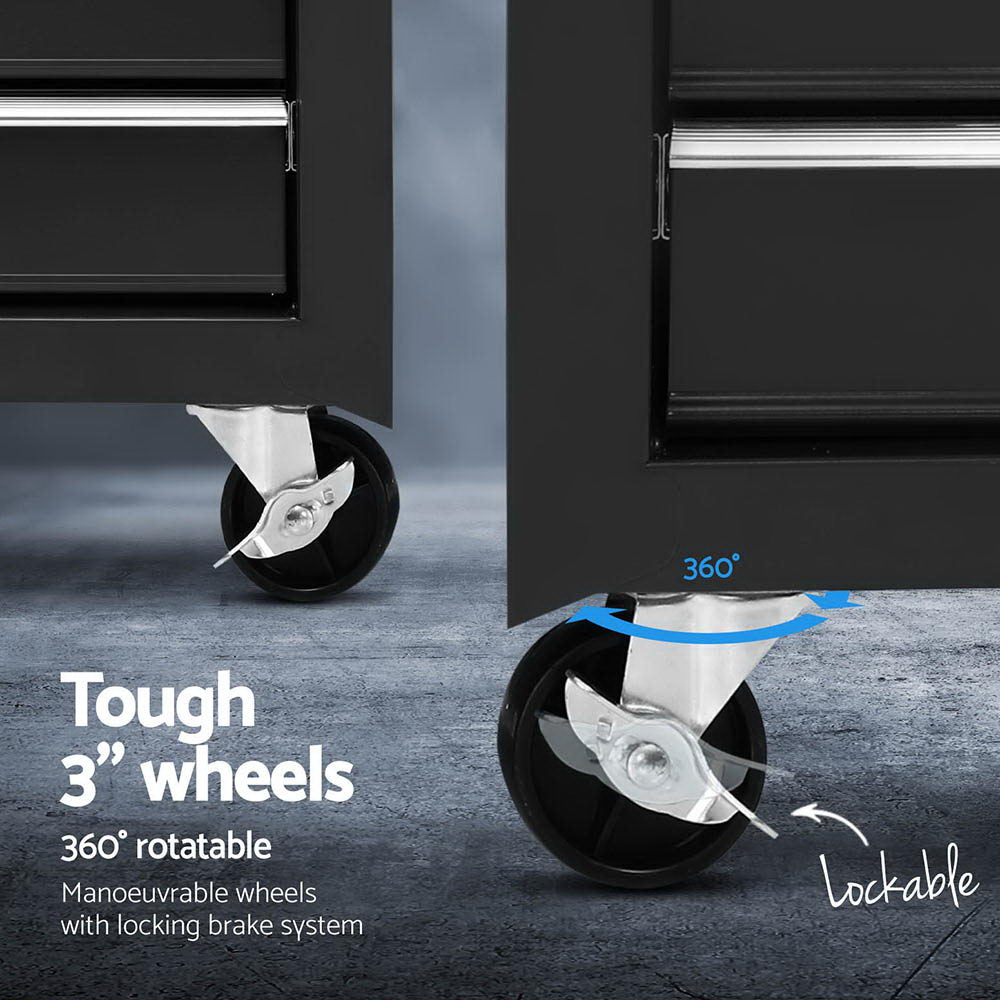 Giantz 15 Drawers Tool Chest Trolley Toolbox 2-in-1 Storage Black Awezingly