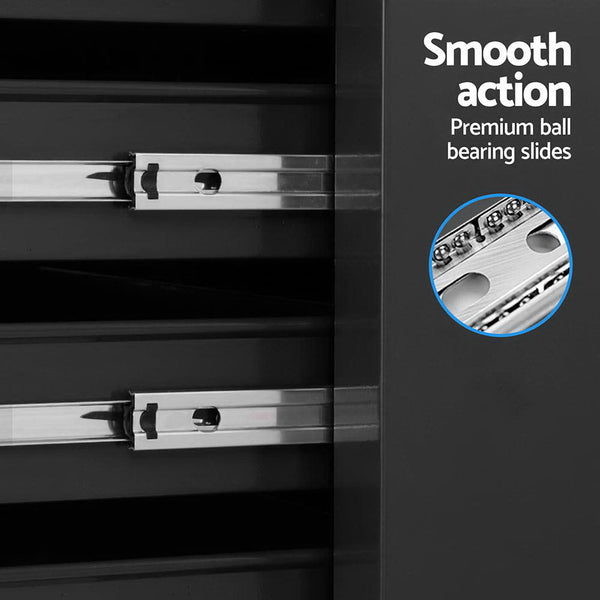 Giantz 15 Drawers Tool Chest Trolley Toolbox 2-in-1 Storage Black Awezingly