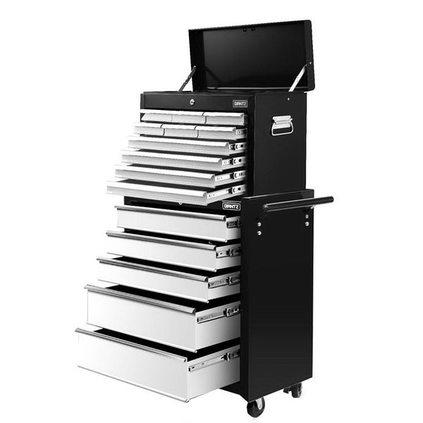 Giantz 15 Drawers Tool Chest Trolley Toolbox 2-in-1 Storage Black& Grey Awezingly
