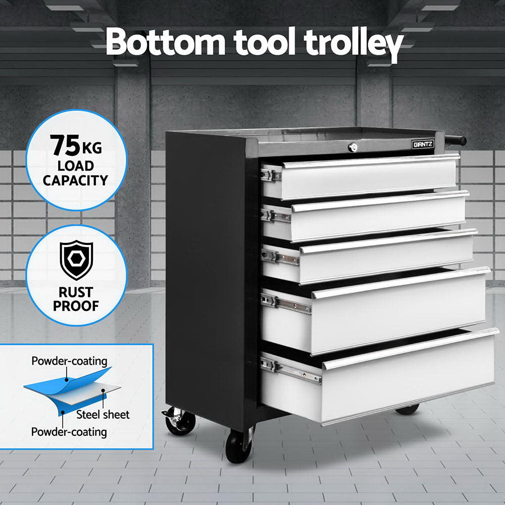 Giantz 15 Drawers Tool Chest Trolley Toolbox 2-in-1 Storage Black& Grey Awezingly
