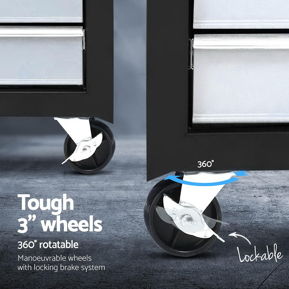 Giantz 15 Drawers Tool Chest Trolley Toolbox 2-in-1 Storage Black& Grey Awezingly