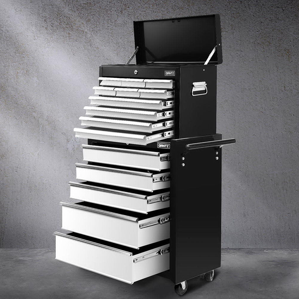 Giantz 15 Drawers Tool Chest Trolley Toolbox 2-in-1 Storage Black& Grey Awezingly
