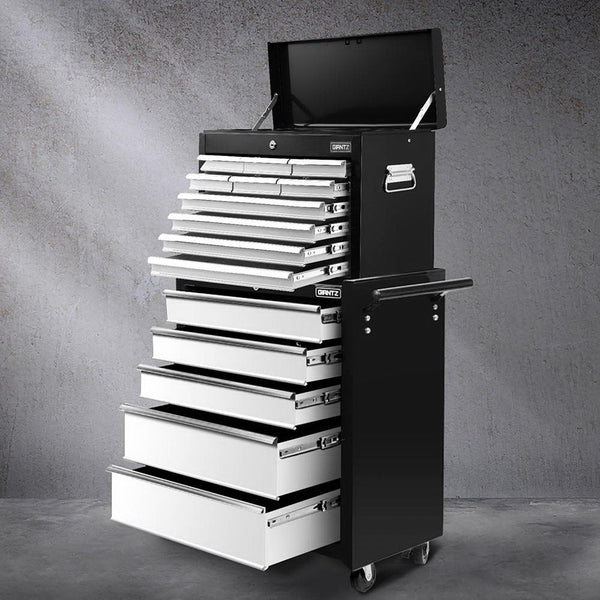Giantz 15 Drawers Tool Chest Trolley Toolbox 2-in-1 Storage Black& Grey Awezingly