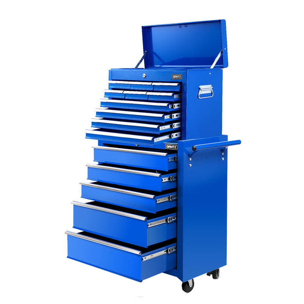 Giantz 15 Drawers Tool Chest Trolley Toolbox 2-in-1 Storage Blue Awezingly