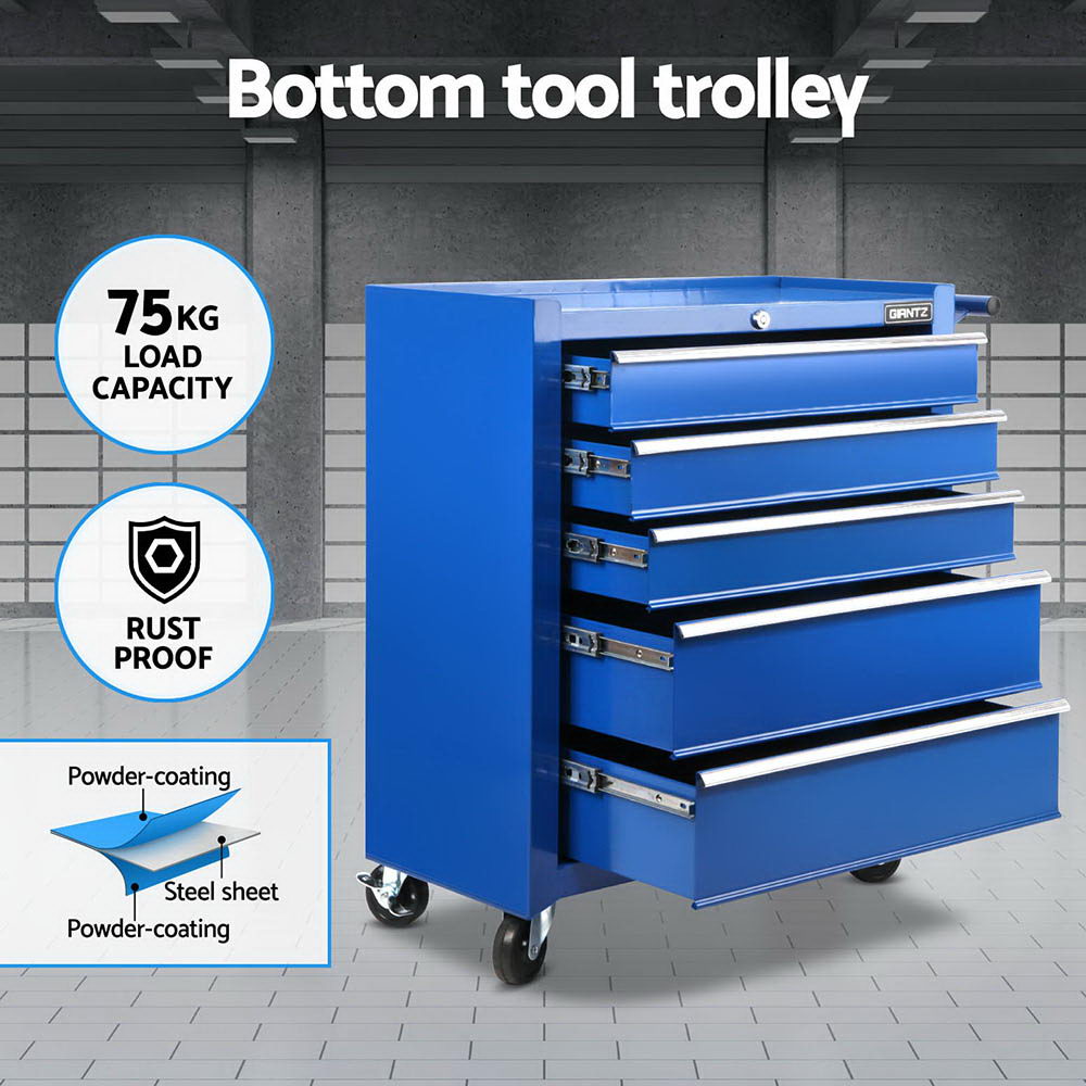 Giantz 15 Drawers Tool Chest Trolley Toolbox 2-in-1 Storage Blue Awezingly