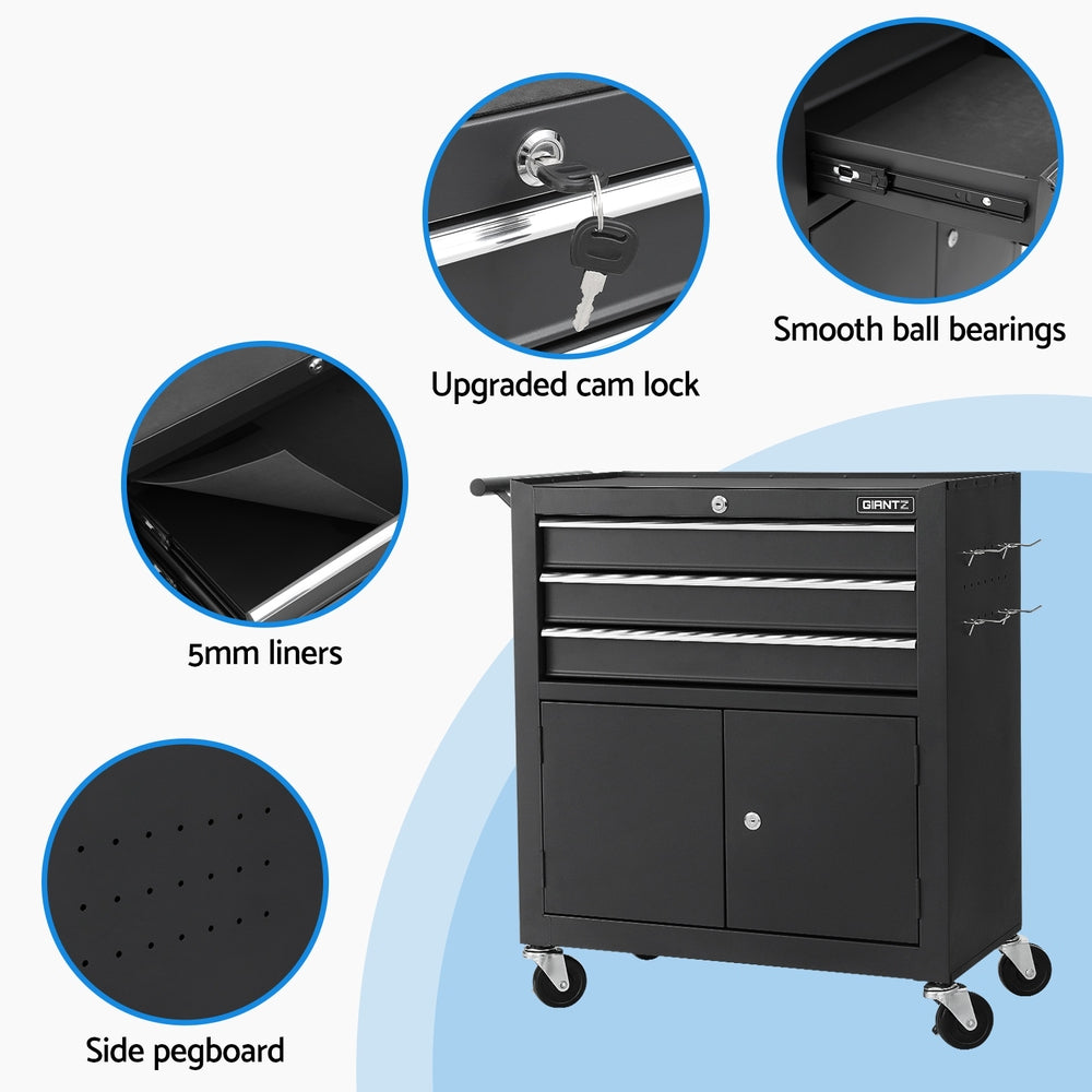 Giantz 3 Drawer Tool Box Chest Cabinet Toolbox Storage Garage Organiser Wheels Giantz