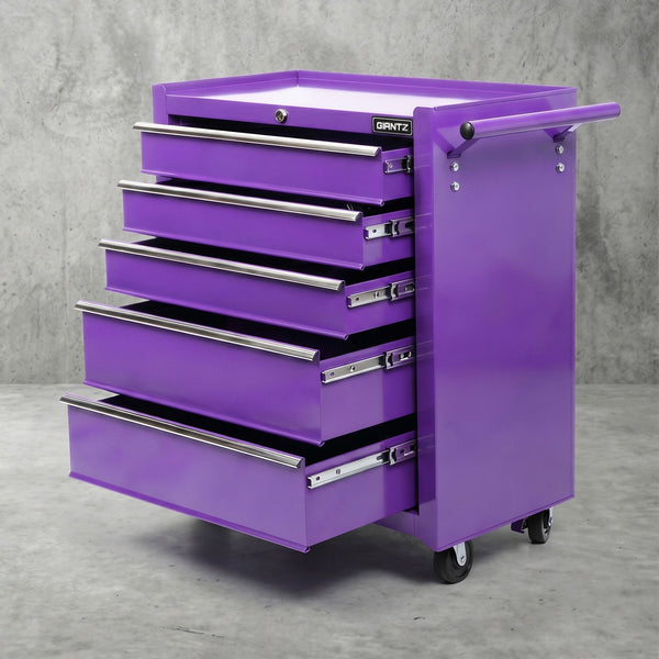 Giantz 5 Drawer Tool Chest Trolley Cabinet Toolbox Heavy Duty Garage Storage Organiser Purple Awezingly