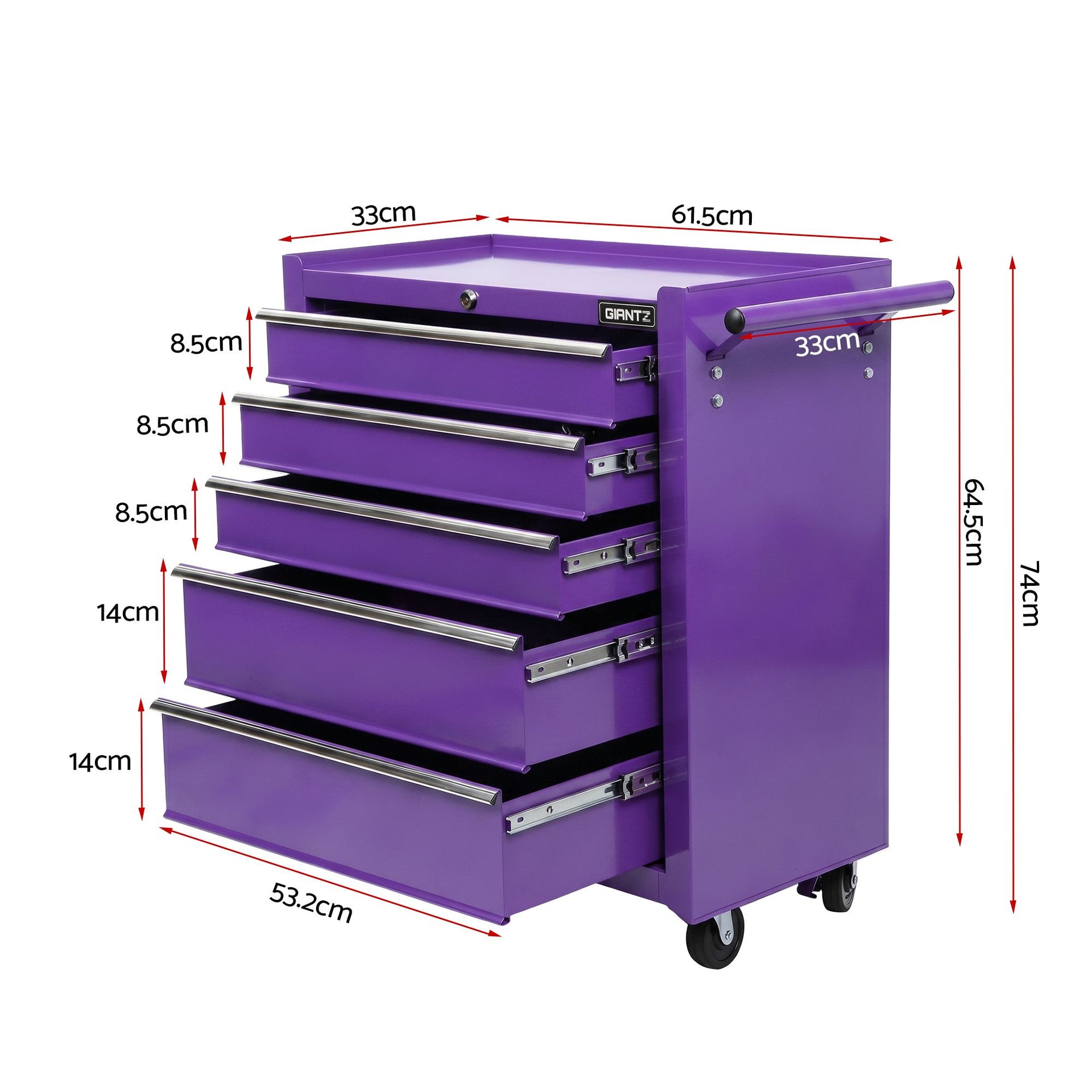 Giantz 5 Drawer Tool Chest Trolley Cabinet Toolbox Heavy Duty Garage Storage Organiser Purple Awezingly