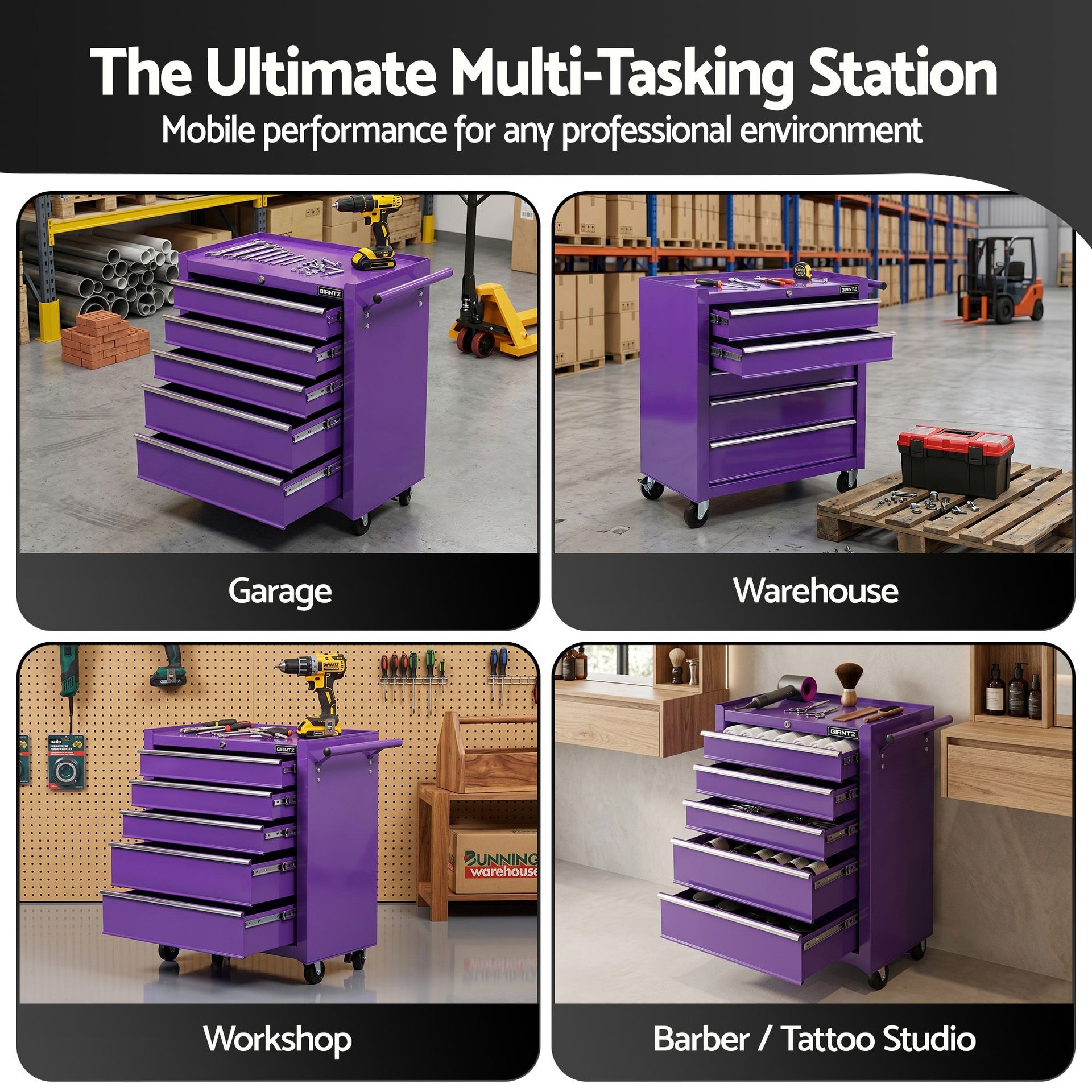 Giantz 5 Drawer Tool Chest Trolley Cabinet Toolbox Heavy Duty Garage Storage Organiser Purple Awezingly