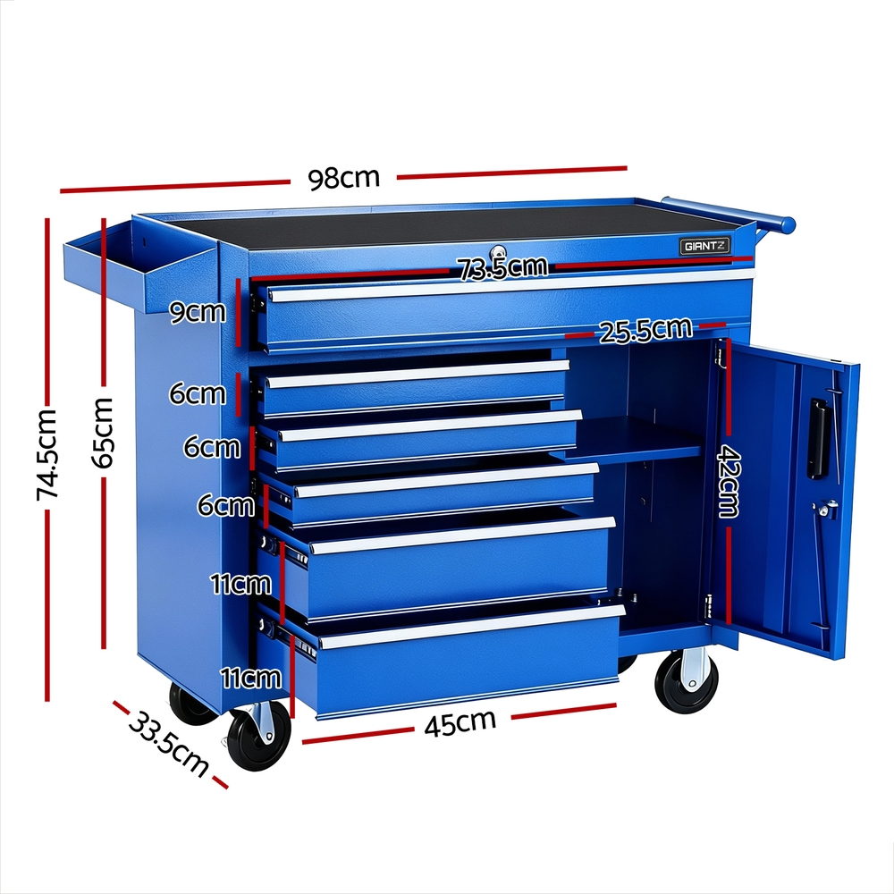 Giantz 6 Drawer Tool Chest Trolley Cabinet Cart Toolbox Storage Organiser Wheels Awezingly