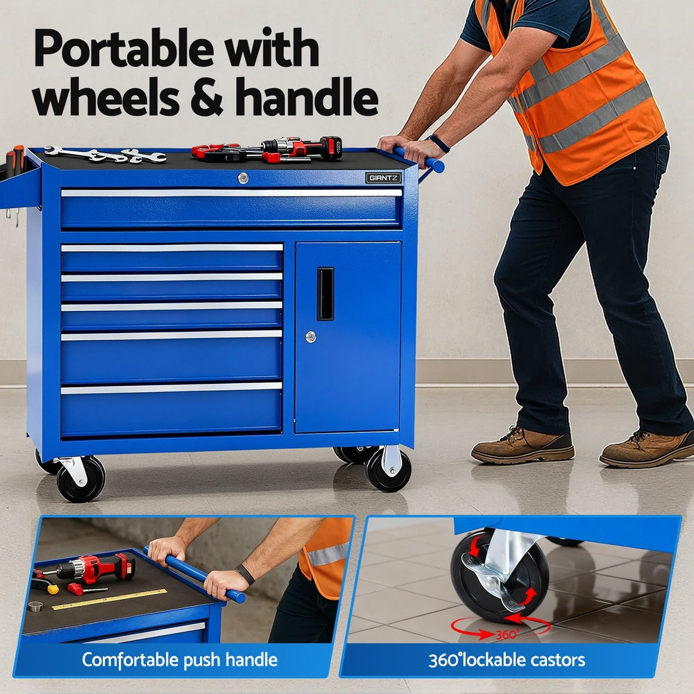 Giantz 6 Drawer Tool Chest Trolley Cabinet Cart Toolbox Storage Organiser Wheels Awezingly