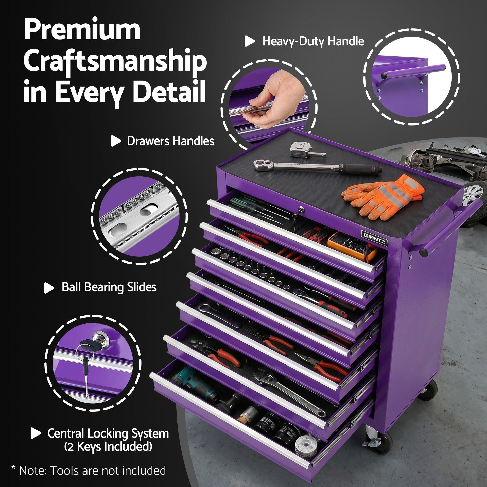 Giantz 7-Drawer Tool Chest Trolley Cabinet Toolbox Heavy Duty Garage Storage Organiser Purple Giantz
